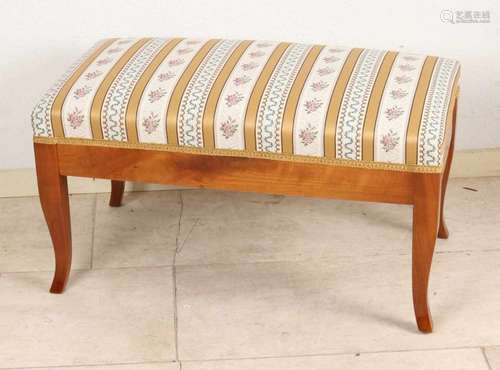 German cherry wood Biedermeier-style footstool with good Biedermeier upholstery. Size: 38 x 63 x