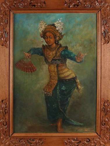 Unclear signed. Indonesian School. 50-years. Balinese dancer. Oil paint on linen. Size: 72 x 50