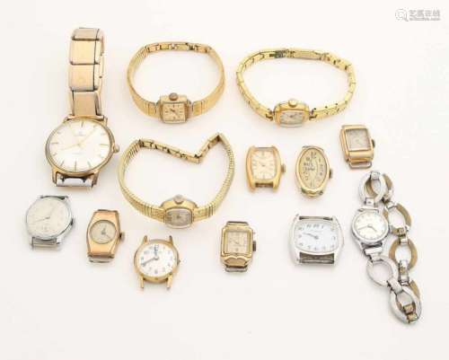 Lot with 12 different mechanical watches, including Union, Prisma, Pontiac, Buren, Junghans and