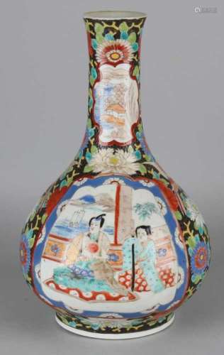 19th Century Japanese Imari porcelain pipe vase with figure, floral, birds and gold decor. Soil