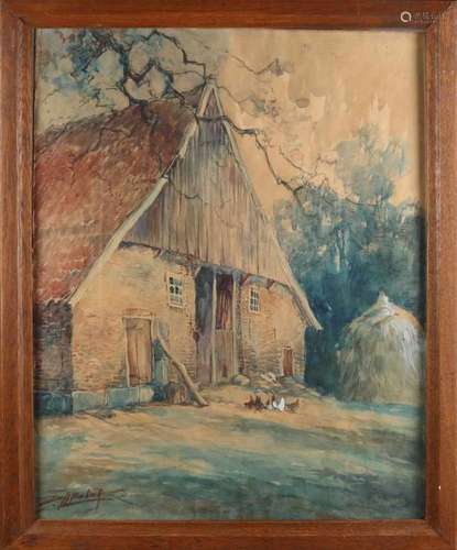 BH Bolink. 1876 ​​- 1950 Enschede. Twente farm with chickens. Watercolor on paper. Size: 50 x 65 cm.