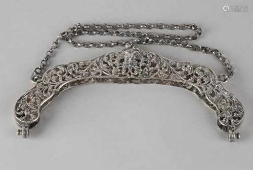 Silver purse clip, 833/000, model with floral decor and acorns as buttons. MT .: Company Eldik,