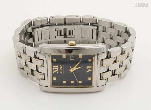 Citizen ladies watch, eco drive, rectangular steel model with gold details. Equipped with