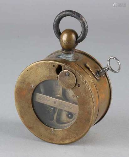 Signed 19th century military brass night watchmen clock by J. Bürk Original. No. 74886. With one