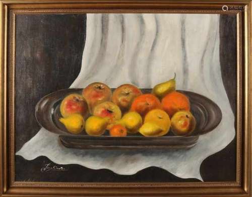 J. van Oosten. Still life with apples. Oil paint on linen. Size: 60 x 85 cm. In good condition. J.