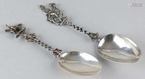 Two silver occasional spoons, one spoonful, 925/000, with a double open twisted stalk with