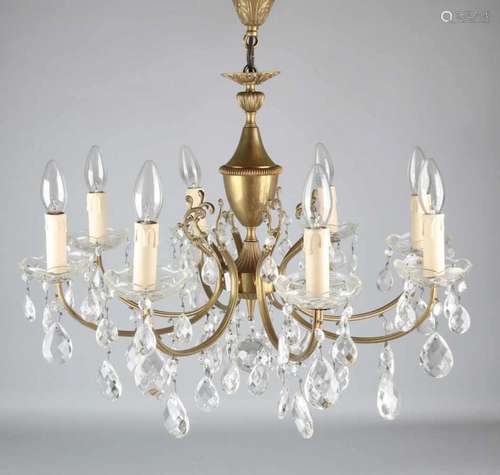 Old brass with crystal chandelier. Second half of the 20th century. Size: Approximately 60 x 60 cm