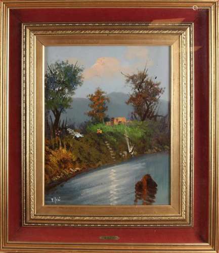 E. Cano. Italian school. Italian landscape. Oil paint on linen. In double list. Size: 45 x 38 cm. In