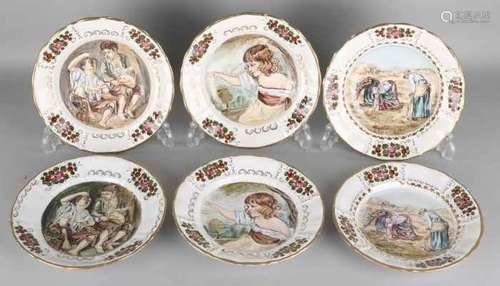 Six hand-painted porcelain plates with various figures decors. By Svetlana Storogenko. Size: ø 23