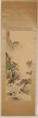 Old Chinese signed scroll painting. 20th century. Size: 183 x 57 cm. In good condition. Altes