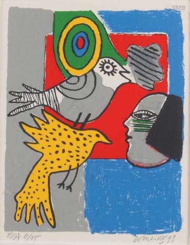 Guilliaume Corneille '99. 1922 - 2010. Epreuve d 'Artiste Nr. 6/15. Woman with two birds.