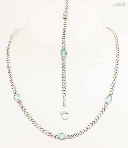 Silver necklace and bracelet, 925/000, with blue stone. Gourmet necklace and bracelet both set