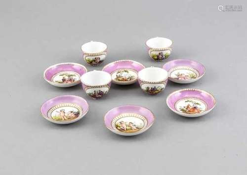 Rare antique German Meissen porcelain children's service with various decors. Knaufzeit. Circa 1900.