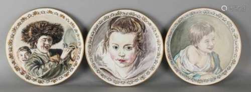 Three old German hand-painted Fürstenberg porcelain cake bowls with various portraits to old masters