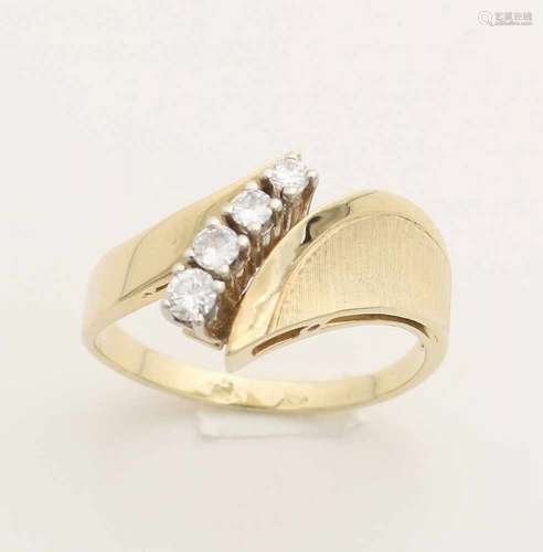 Yellow gold ring, 585/000, with diamond. Locking ring with matted finish set with 4 brillant cut