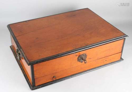 18th - 19th Century colonial documents captain-ship's chest with drawer, original fittings and lock.