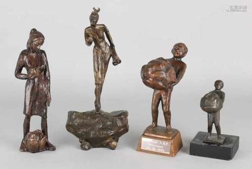 Four bronze figures. Second half of the 20th century. Twice Boeskoolmannetje Oldenzaal, by Kip?