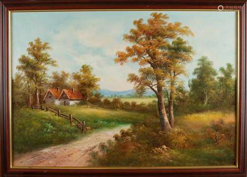 Enderby. Landscape. 20th century. Oil paint on linen. Size: 96 x 60 cm. In good condition.