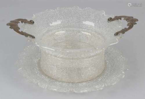 Special 3-piece wet fruit bowl made from ice crystal. Bowl with acular-shaped edges with silver