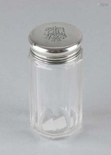 Antique ten-level cut bottle with silver 925/000 frame with screw cap. Marks inside cap and mirror