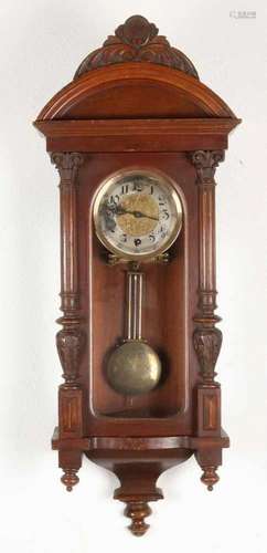 Rare German antique walnut Jahresuhr DMG No. 24603 AM With snek and half Corinthian columns. Size: