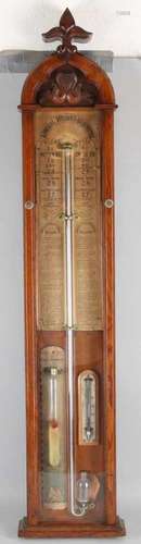 19th Century Victorian oak English Admiral Fitzroys barometer with thermometer. Size: 118 cm. In