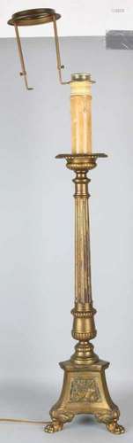 Old / antique bronze candlestick in Baroque style. Circa 1900. Electrified to table lamp. Size: 92