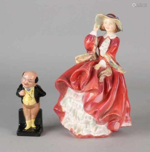 Two times English Royal Doulton England porcelain. Consisting of: Figure Pickwick + figure lady, Top