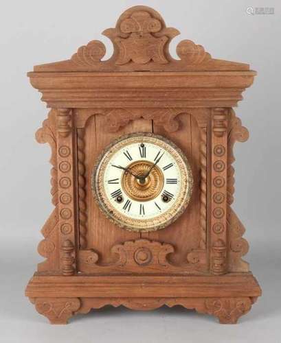 Antique American walnut Ansonia table clock. Weekly runner, half hour stroke. Circa 1900. Size: 48 x