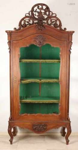 19th Century Dutch teak display cabinet with removable crest and sides of glass. Circa 1870. Size: