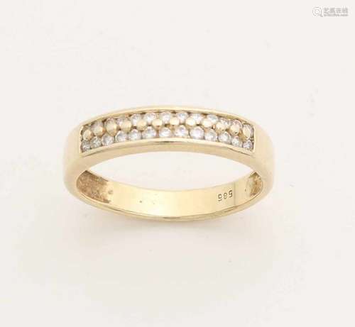 Yellow gold ring, 585/000, with diamond. Tight ring with 2 rows set with 26 brilliant cut