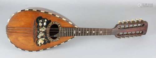 Antique mandolin with mother-of-pearl inlay, floral + bird decor. Made of rosewood, walnut and