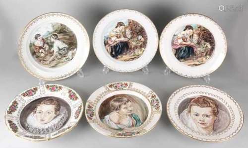 Six large old hand-painted German porcelain plates by Svetlana Storogenko. 20th century. Meissen