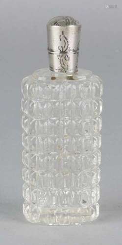 Cut crystal pewter bottle complete with polished inner stopper and 845/000 silver frame and cap.