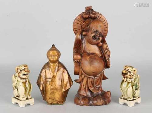 Four old / antique Chinese figures. One Chinese carved figure, signed, good, 19th century. One metal