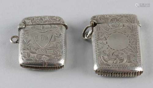 Two silver match holders, 925/000, both with engraving, one with shield with monogram, MT .: