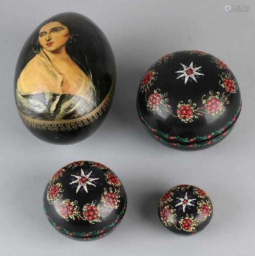 Two times lacquer. Hand painted. 20th century. Consisting of: An egg with lady's portrait. Cover