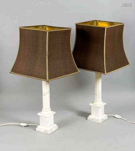 Two marble table lamp bases in Greek columnar shape. Second half of the 20th century. Size: 60 cm.