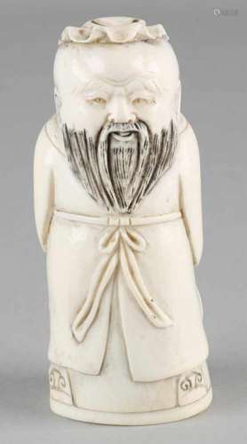 Antique Chinese ivory figure. Chinese philosopher with hands on his back. Signed, bottom mark. Size: