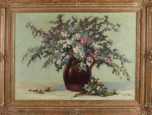 Mijndert van den Berg. 1876-1967. Vase with Flowers. Oil paint on linen. Size: 60 x 80 cm. In good