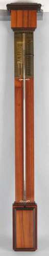 Walnut stick barometer with copper. Second half of the 20th century. Size: 112 cm. In good