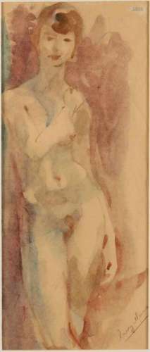 Harry Maas. Female nude. Watercolor on paper. Size: 41 x 17 cm. In good condition. Harry Maas.