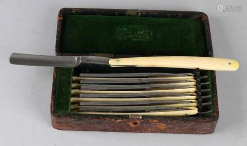 Antique 7-day razors set in original box. Warranted Real German, Hollow Ground, ES Hill & CE London.