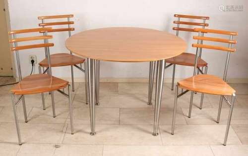 Modern Swiss Zumsteg dining area made of cherry wood with aluminum. Design Onda, 80s-years.