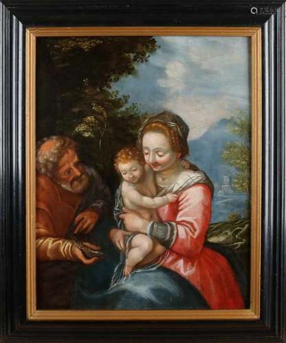 Unsigned. 18th century. German School. Man and woman with child in mountain landscape. Oil paint