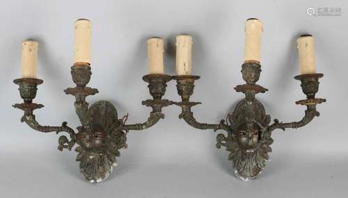 Twice 19th-century Empire-style candlesticks. Composition metal. Size: 27 x 29 x 25 cm. In good