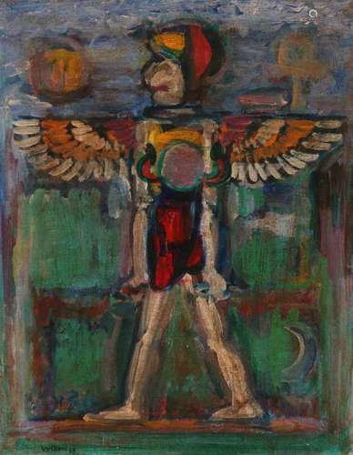 Meinert Volkers. '89. 1927 - 2000. Enschede. The astronaut. Oil paint on panel. Size: 44 x 35 cm. In