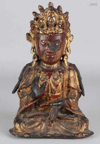 Beautiful early antique Chinese bronze gilded buddha (gold lacquer). Probably 16th century Ming.