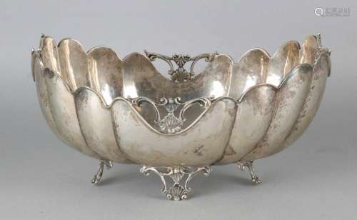 Silver bowl, 800/000, oval with scalloped edges with hammer pattern decorated with soldered