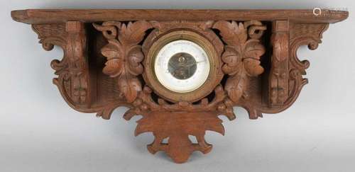 Antique German oak wood stabbing Schwarzwalder barometer with etagiere. Circa 1900. Size: 56 x 28